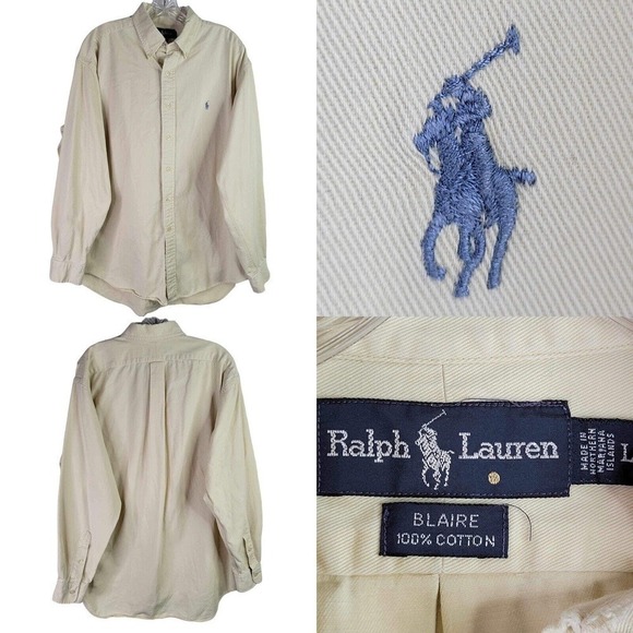 Polo Ralph Lauren Oxford Button Down Shirt Mens Large Solid Light Yellow LS - Picture 1 of 9